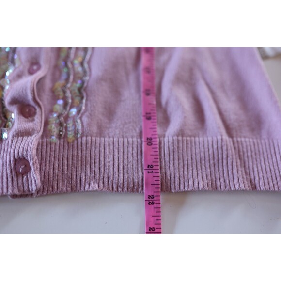 Vintage Y2K Pink Sequin Beaded Button Down Cardigan Coquette Preppy Pin Up M - Picture 3 of 13
